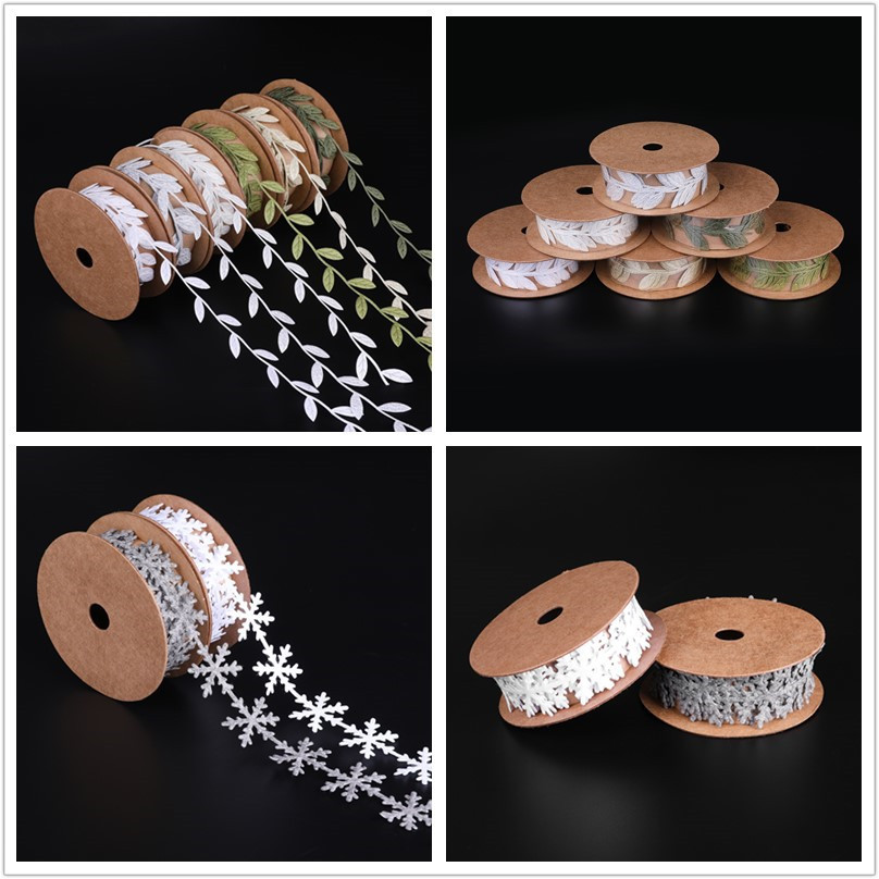 Fuente de la fábrica deja ultrasónico en relieve cinta no tejida encaje copo de nieve hojas de Navidad Correa decorativa ancho