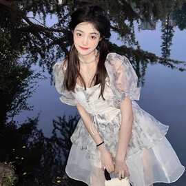 法式小个子收腰超仙女甜美在逃公主裙夏季别致绝美蓬蓬连衣裙独特
