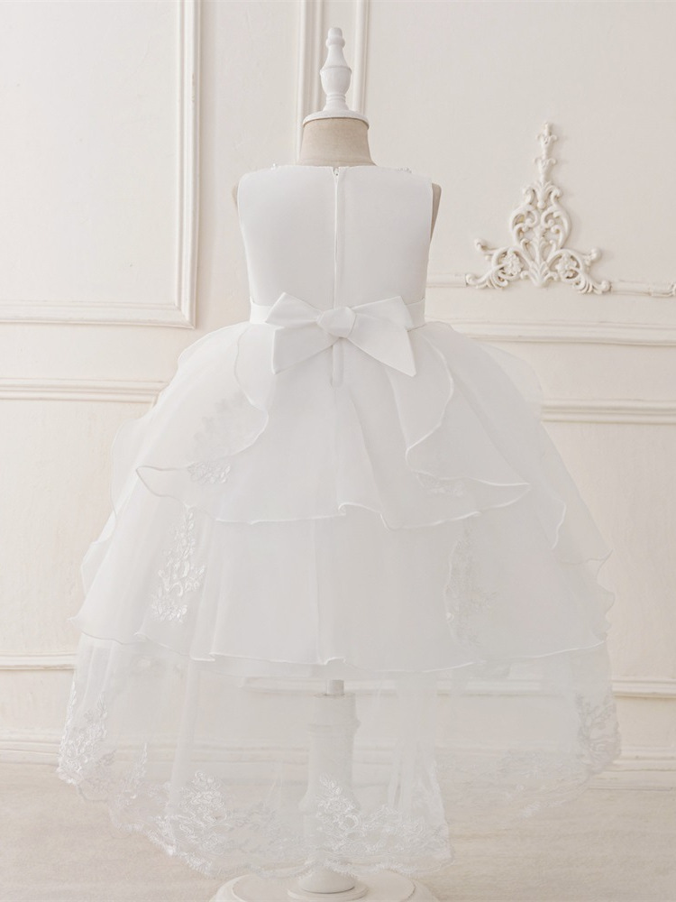 Vestido infantil transfronterizo sin mangas trailera bordado con pastillas de perlas satin vestido de princesa para anfitriones de banquete vestido de noche de chicas