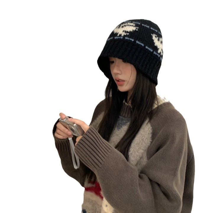 Cappelli da pescatore caldi all'uncinetto in jacquard Dove autunno inverno, cappelli lavorati a maglia con protezione per le orecchie da uomo e da donna_voghion.com