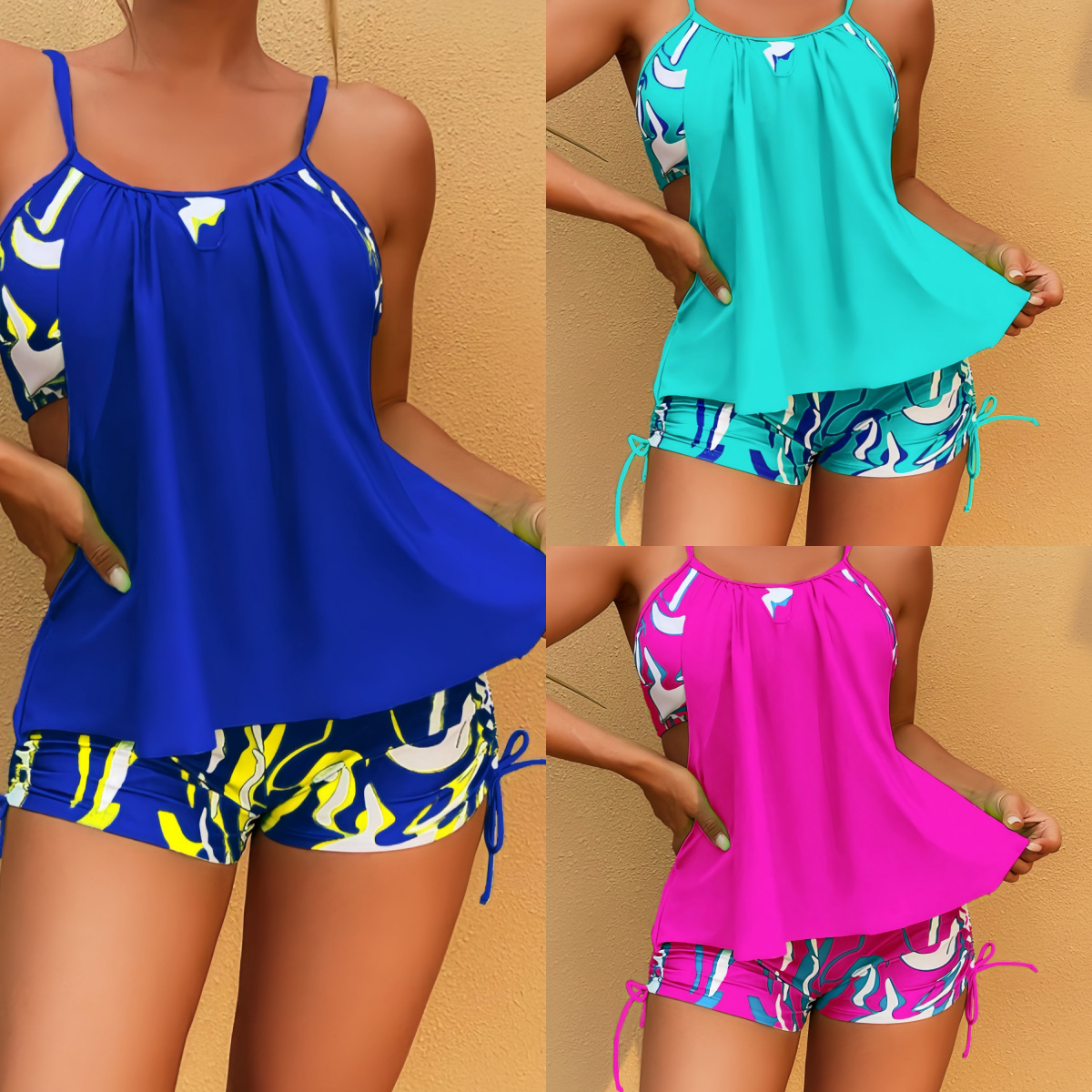 Xingcheng Swimwear Factory European and American Cross-Border New Casual Split Bikini Boxer Briefs Printed Foreign Trade Swimsuit for Women