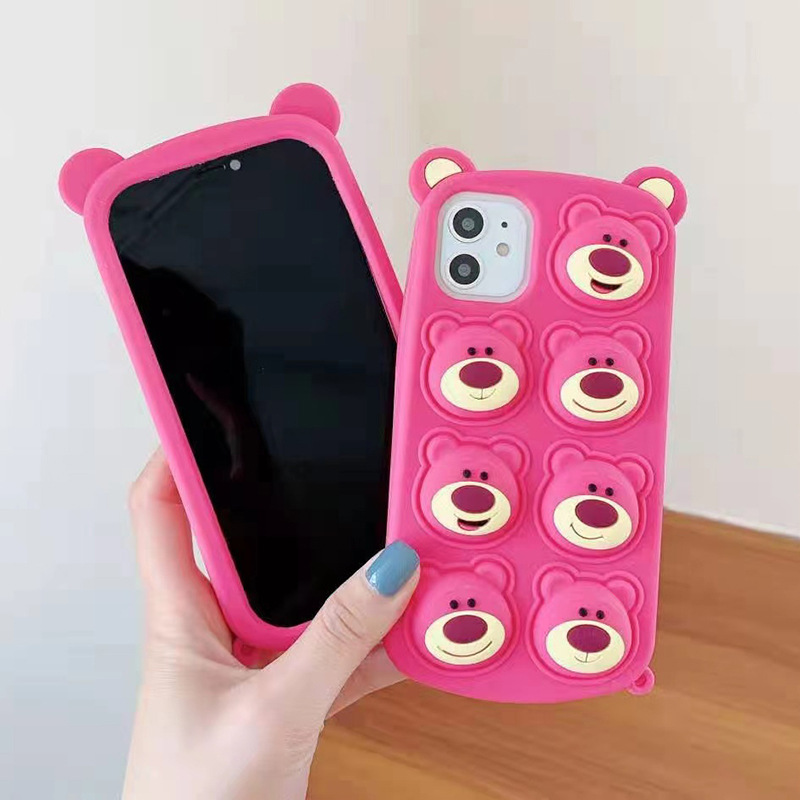 减压捏捏草莓熊表情适用苹果11手机壳iPhone12减压按捏硅胶保护套