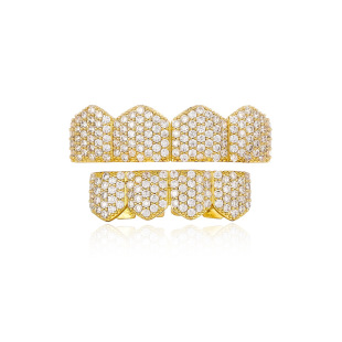 Amazon's Best-Selling 4-Tooth Full Diamond Hip-Hop Braces European and American Hiphop Copper Inlaid with Zirconium Big Gold Teeth Street Fashion Accessories
