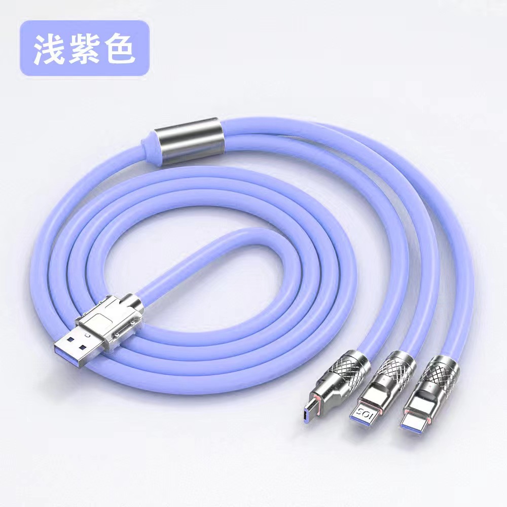 Cable de datos uno a tres del cliente de carga rápido estupendo de la máquina 120W para el cable de carga de Apple Android Huawei con la luz tres-enuno