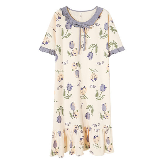[Pure Cotton] Nightgown Women's Summer 2025 New Home Clothes with Chest Pad Pajamas Women's Summer Outer Wear dress