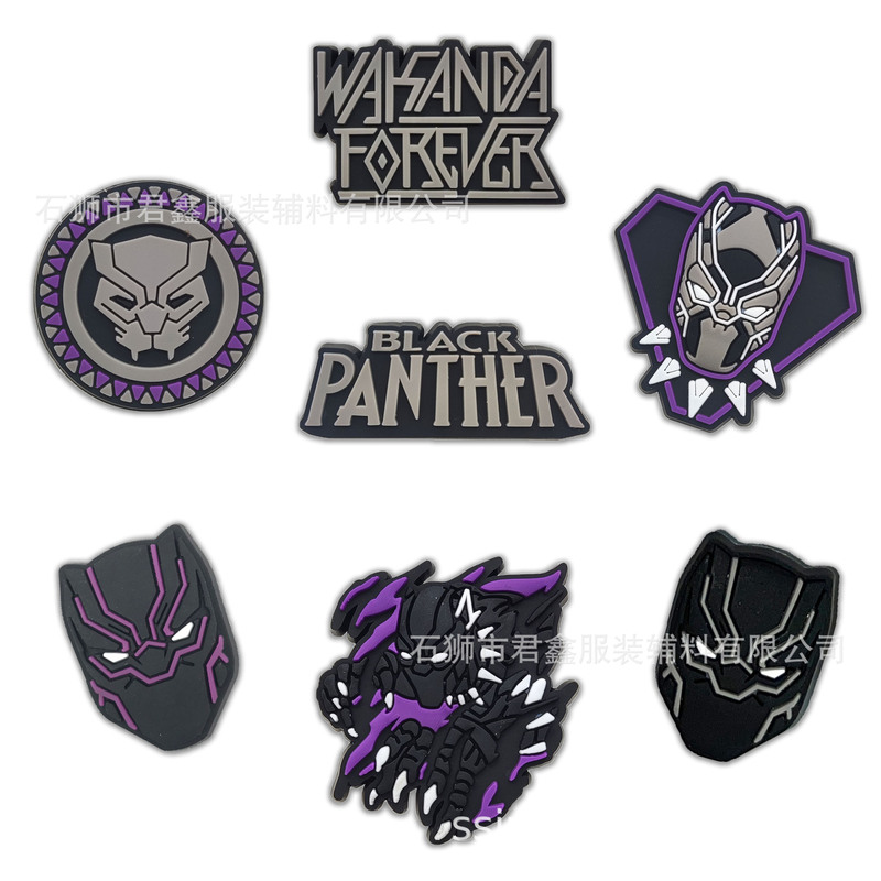 Autumn and Winter New American Marvel Panther Shoes Flower Shoe Buckle Decorative Patch Tchalla Superhero Hole Shoes Accessories