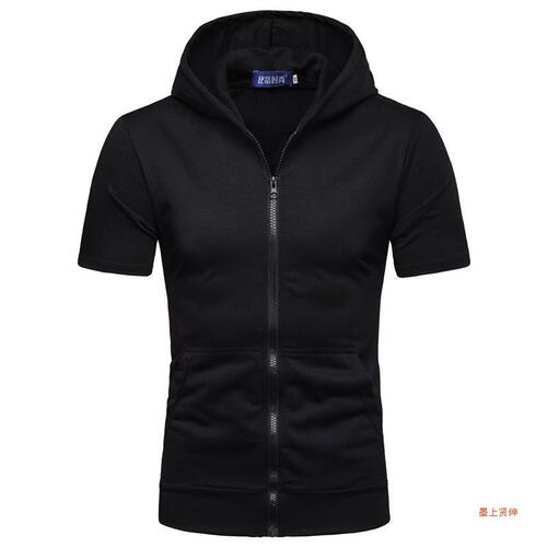 Zip-up hooded short-sleeve T-shirt men's hoodie sleeveless short-sleeve slim-fit thin summer clothing size s short sleeve top