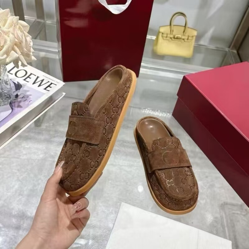外贸gi新款复古包头拖时尚轻奢外穿字母刺绣厚底一脚蹬休闲凉拖鞋|undefined