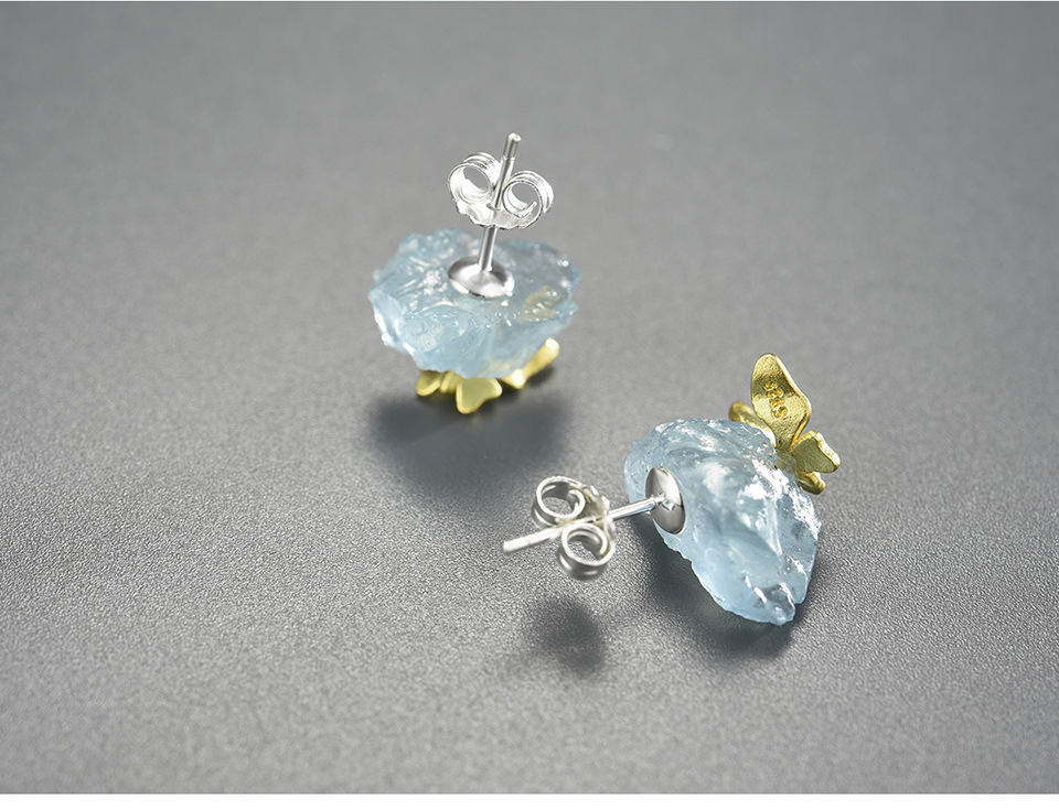 Daily Occasion Sterling Silver Material 1 Pair Ig Style Sweet Irregular Butterfly Plating Inlay Sterling Silver Gem Ear Studs