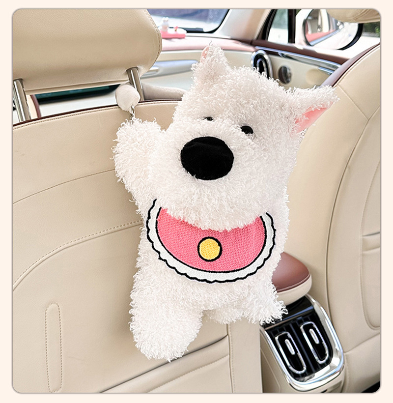 Cute cartoon dog design car tissue box, suitable for hanging on the back of car seats, a practical car tissue holder