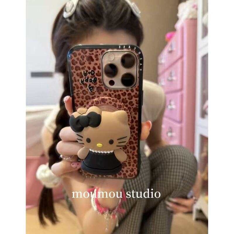 个性棕色豹纹猫咪磁吸支架17适用iPhone16promax苹果15手机壳14女|undefined