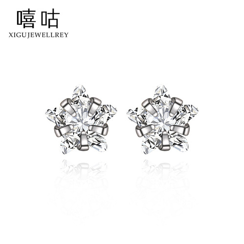 Xigu E1525 S999 Silver Needle Star Zircon Earrings for Women Mini Small Sleeping No-Pick Earrings for Ear Holes