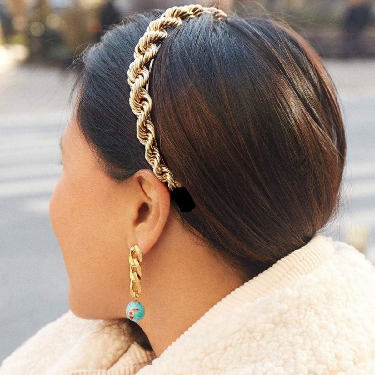 Europa y América tendencia nueva cadena de torsión de alta calidad metal banda de cabello sitio oficial de la misma moda cadena de torsión banda de cabello adornamiento para el cabello