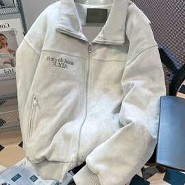 美式春秋新款外套女男小众冬季加绒加厚宽松百搭刺绣上衣ins