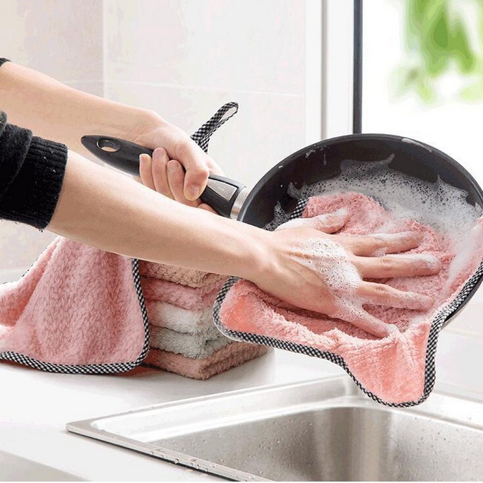 Paño grueso y suave de coral de doble cara trapo absorbente engrosado no pelusa antiadherente aceite plato toalla cocina estropajo plato paño