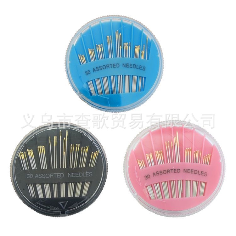 30 oro cola mano costura negro aguja caja disco oro cola aguja conjunto accesorios hogar caja de costura
