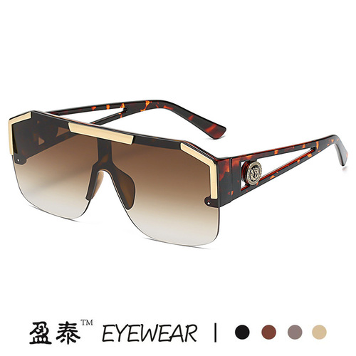 One-piece mirror sunglasses with King Lion design, European and American sports style, trendy hollow sunglasses