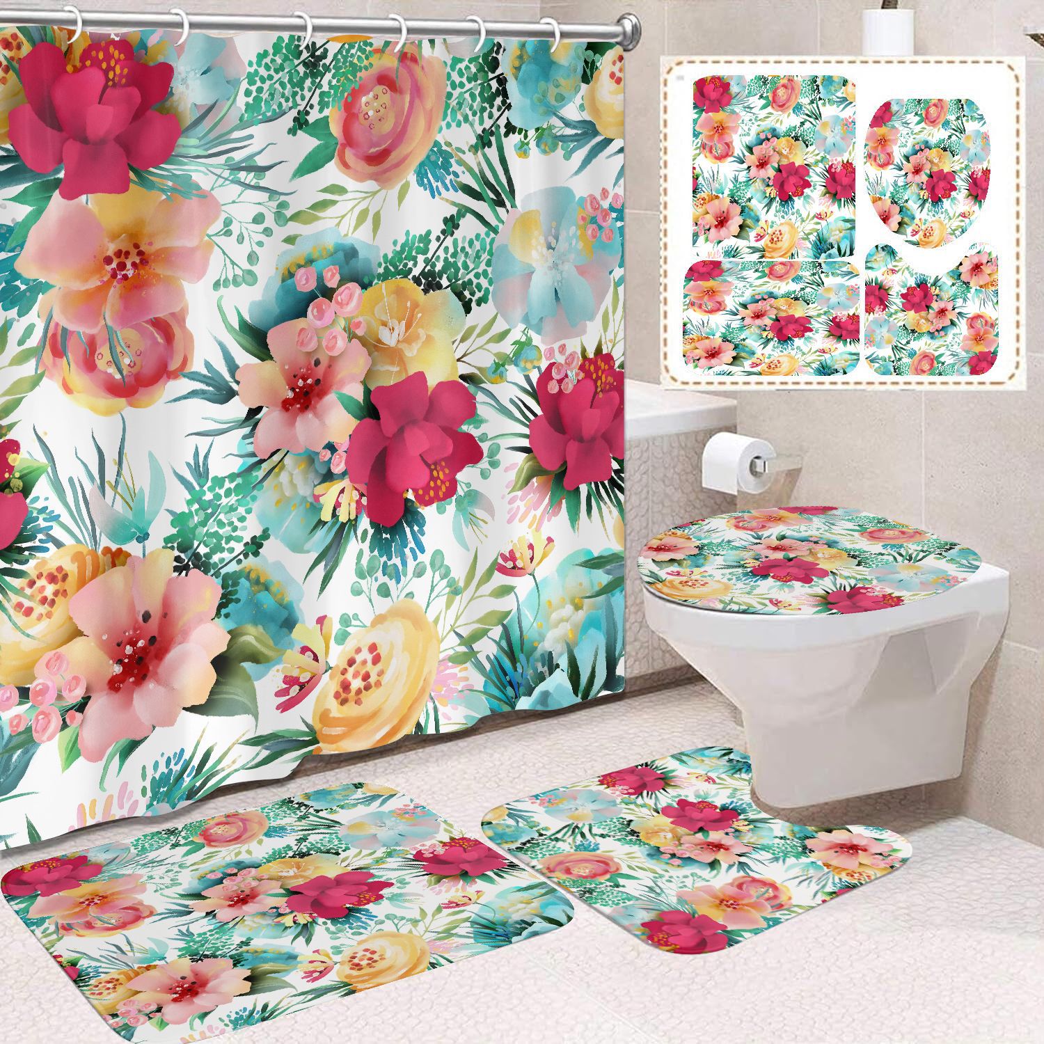 Cortina de ducha de poliéster con estampado digital de animales, impermeable, creativa, para baño, de Amazon, transfronteriza