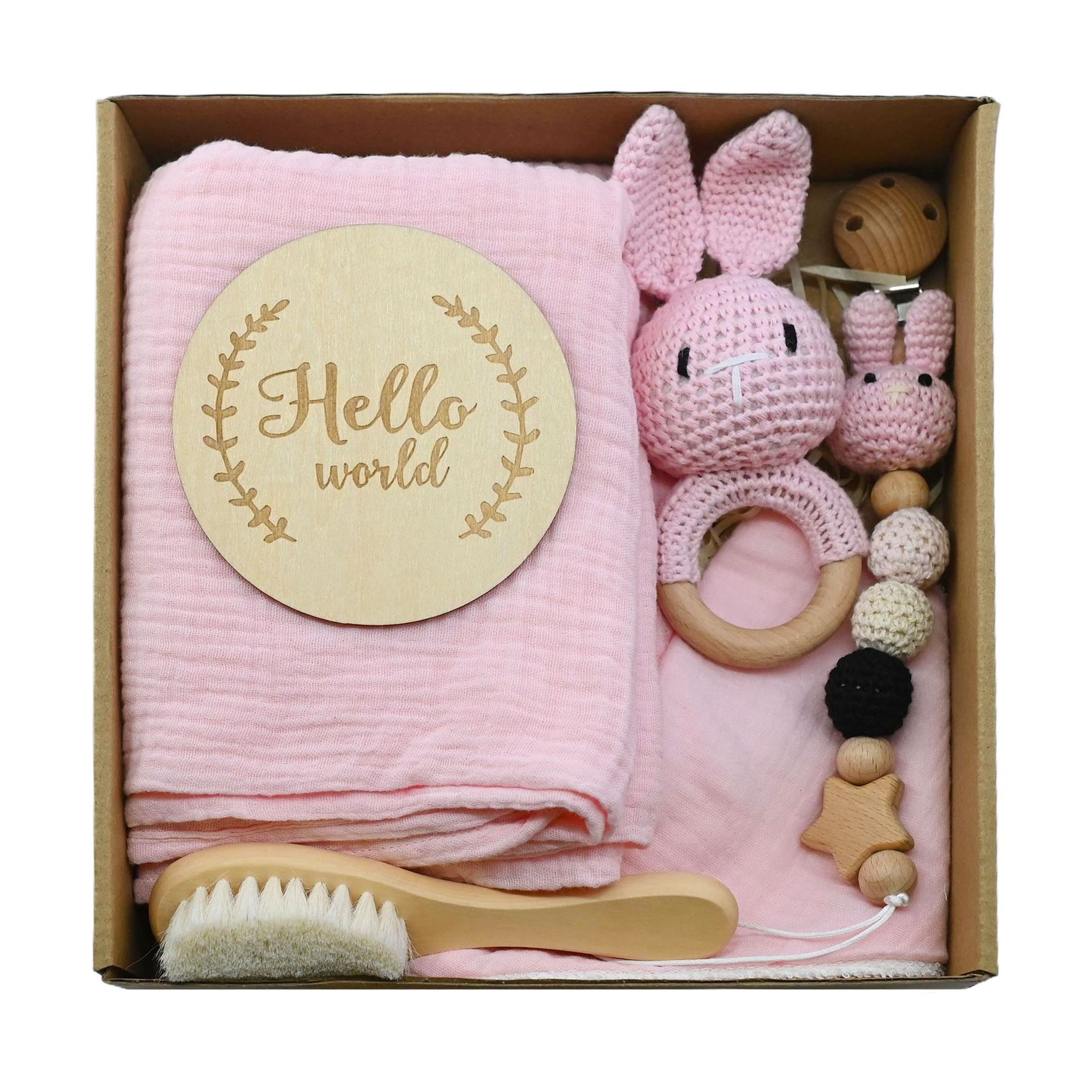 Nuevo bebé animal crochet campana de madera caja de regalo de nacimiento juego cadena de chupete bebé nacimiento luna llena regalo
