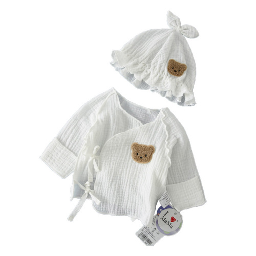 Summer thin breathable half-back top for newborn boys and girls, pure cotton gauze boneless top, can be paired with a small hat