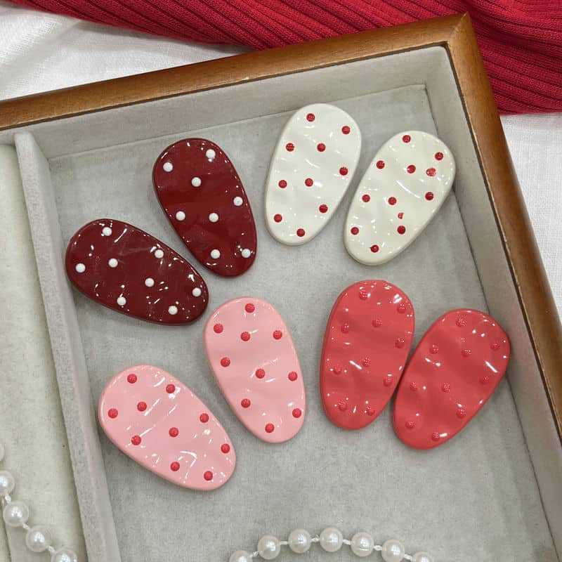 korean style high-grade sweet polka dot girly style barrettes pink duckbill clip side clip cropped hair clip barrettes student hairpin