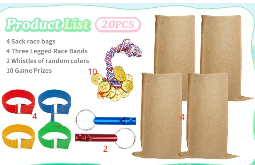 Bolsa de patata bolsa competencia equilibrio palo cuchara madera huevo saco salto doble atado pies al aire libre niños adultos partido juego