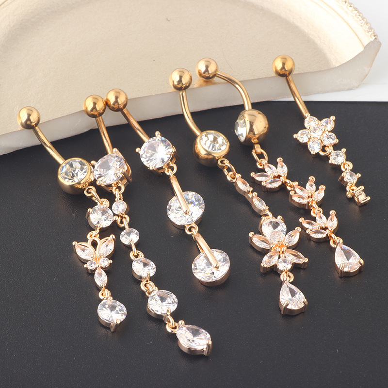 Amazon Popular 6-Piece Belly Button Ring Set Stainless Steel Star Dangle Body Piercing Jewelry detail image 11