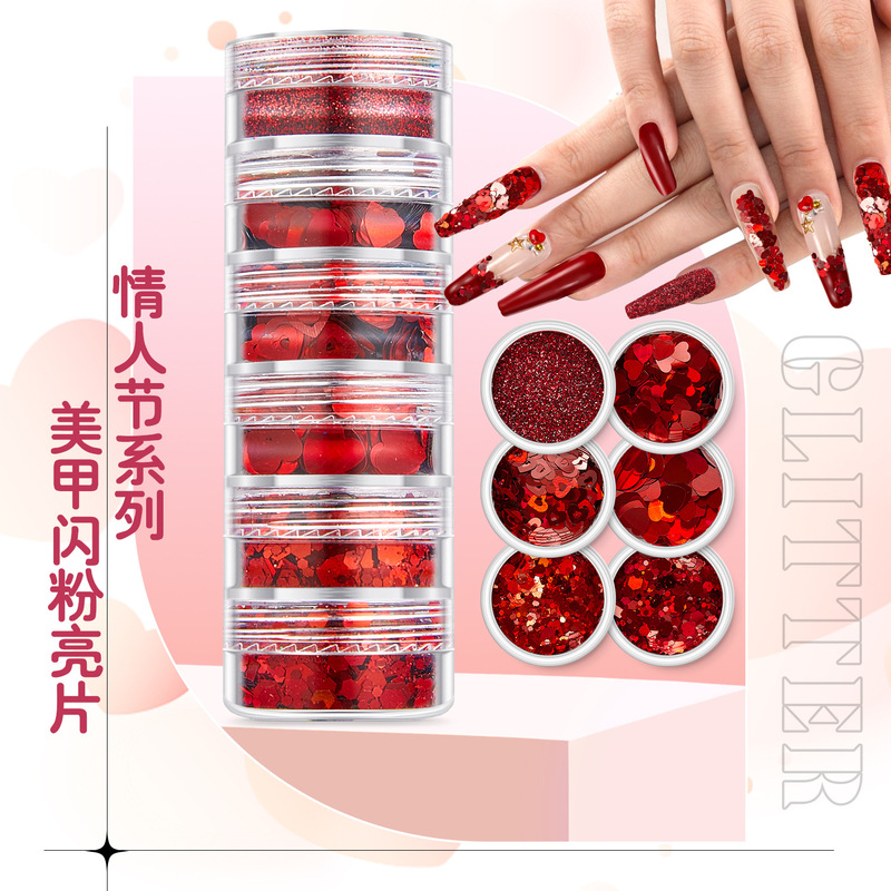 Foreign Trade Red Heart Nail Art Glitter Sequins Holographic Mixed Heart Nail Art Sequins Valentine's Day Jewelry Glitter
