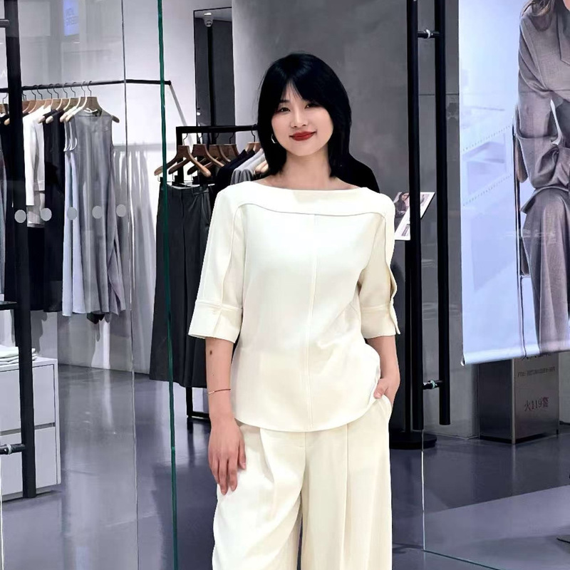 Nanyou Factory Wholesale New Th Model Triacetate Blended Elegant Women's Boat Neck Patchwork Top Shirt Fashion Nanyou Factory Wholesale New Th Model Triacetate Blended Elegant Women's Boat Neck Patchwork Top Shirt Fashion