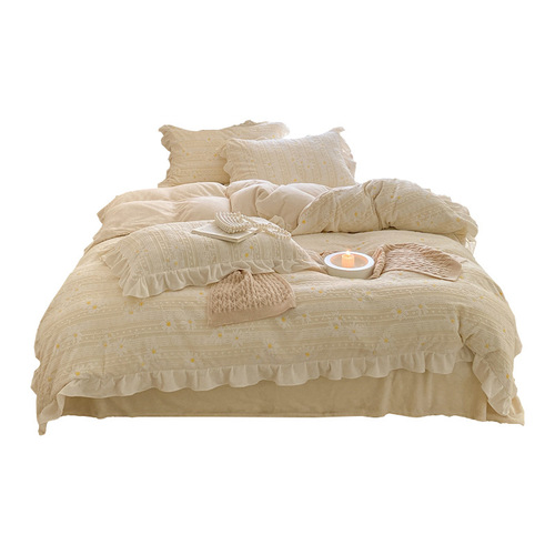 Mother and baby winter A-type bed four-piece set milk velvet coral velvet warm plus velvet thickened quilt cover wholesale flannel