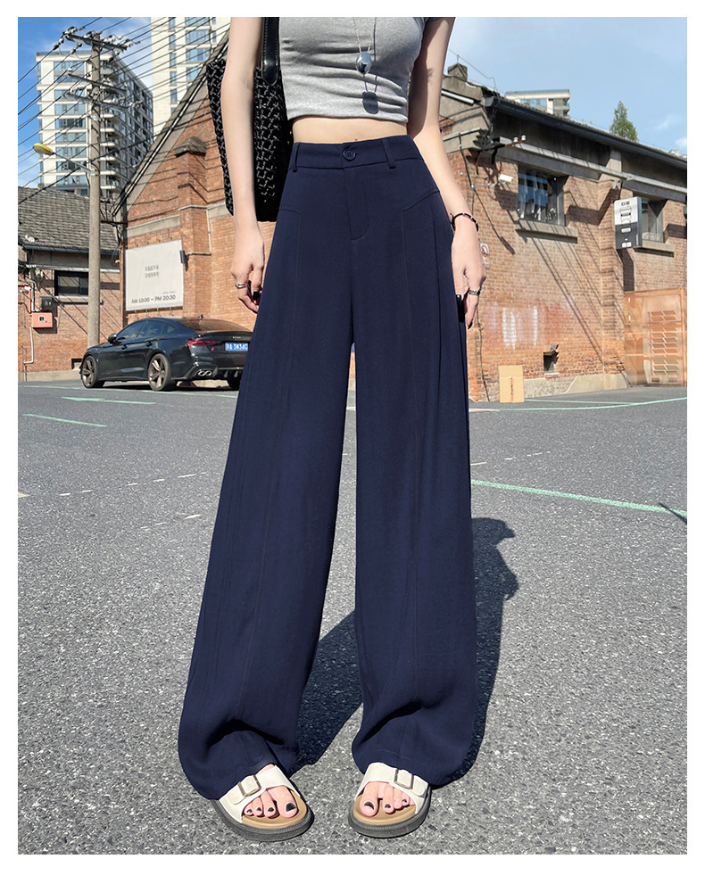 Quần culottes nữ ống rộng vải linen phối sọc, cạp cao dáng suông — Sâu Xám - Cao chi tiết 14