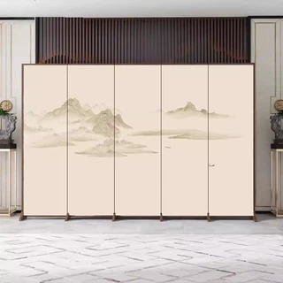 中式山水屏风隔断客厅实木折叠办公室玄关移动遮挡装饰隔断屏风