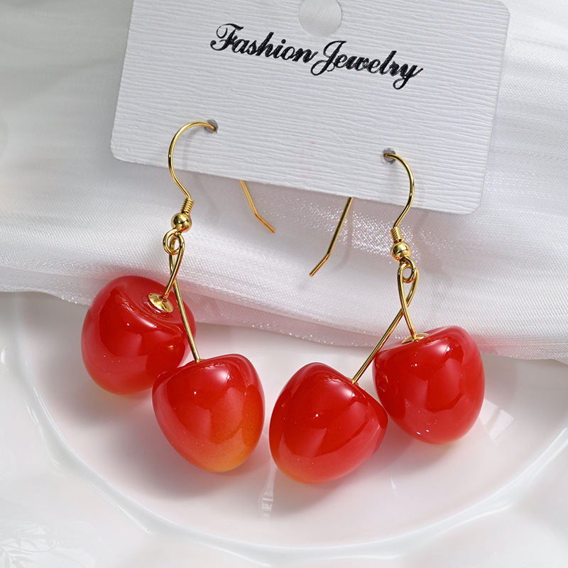 Aretes de cereza roja para mujer – colgante exquisito, fruta de imitación versátil, nuevo estilo