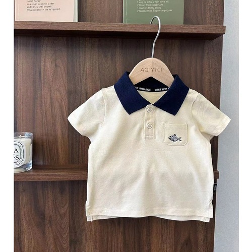 Children's Polo Shirt  Summer New Arrival Baby Striped Thin Collar Up Top Boys Printed Little Fish Base Shirt
