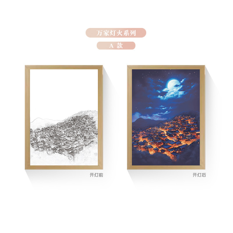 Tres colores TikTok popular pintura ligera de dibujos animados dormitorio noche pintura luminosa marco de fotos de madera maciza creativo bricolaje fabricante