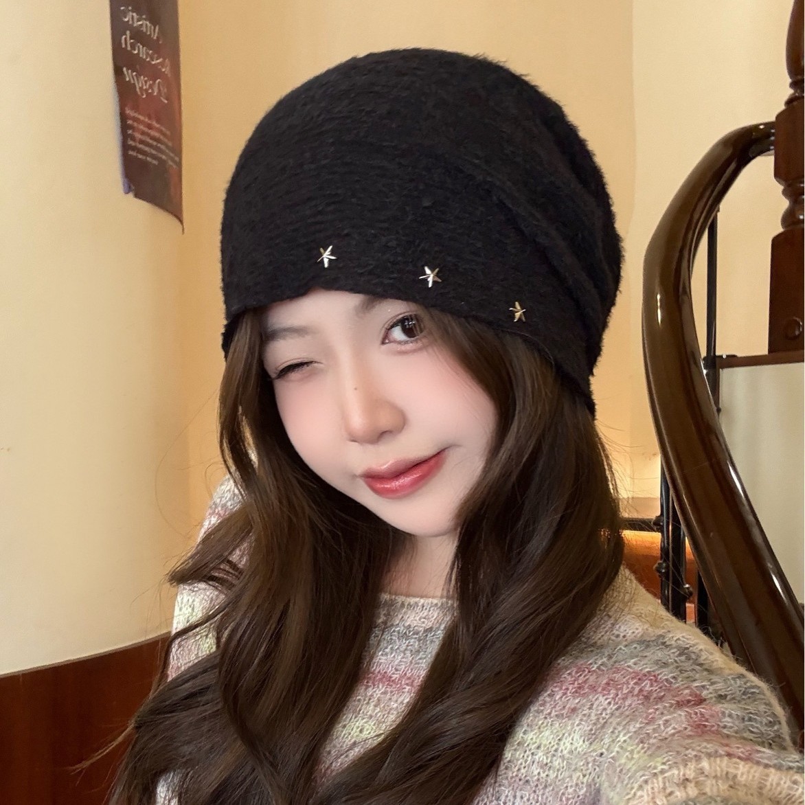 Autumn Winter Knitted Plush Hat For Men And Women, Warm Star Headwrap, Face Slimming Cold Hat, Ear Protection Slouchy_voghion.com