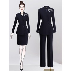 职业套装女春秋气质新中式案场客服前台工装珠宝店工作服西装制服
