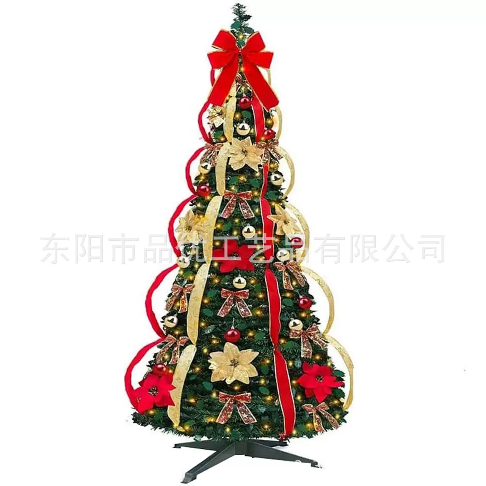亚马逊跨境新款可伸缩折叠圣诞树 带装饰品PVC植绒圣诞树LED灯光