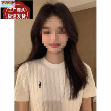 小马标刺绣麻花白色拉夫绞花毛衣冰丝针织衫短袖女装上衣内搭夏季