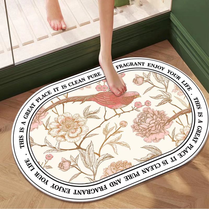 Pastoral al por mayor de flores y plantas de barro de diatomeas estera suave estera absorbente alfombra de baño ovalada alfombra de piso antideslizante alfombra de puerta absorbente