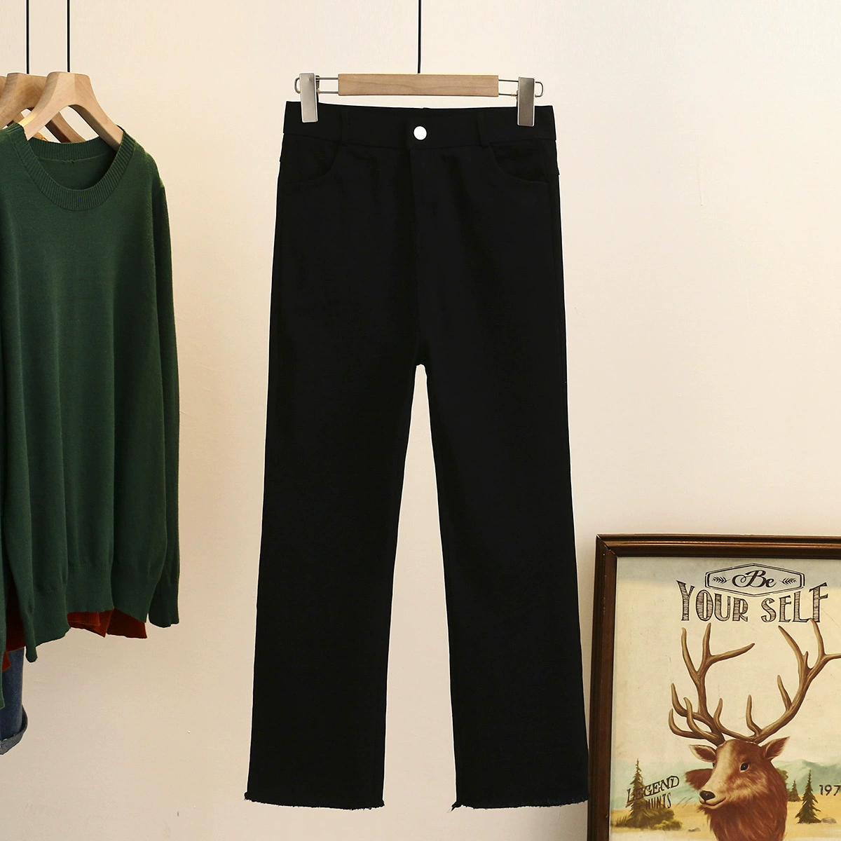 Осенняя Корейская версия 200 кг пухлые девушки тонкие повседневные с грубым краем микро-рог дымовая трубка брюки плюс размер женские 6357