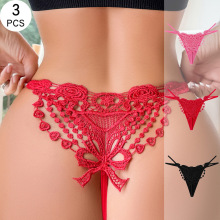 欧美跨境透明蕾丝性感女士丁字裤外贸专供镂空蝴蝶结低腰女士内裤