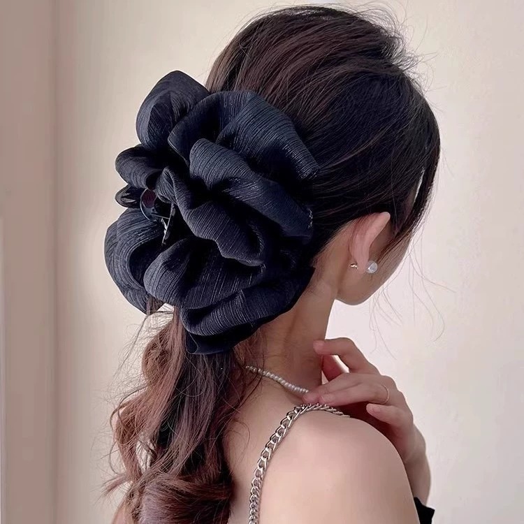 Satín de alta sensación, arco negro grande, clip de tiburón, toque de cabeza, clip de nube, clip de agarre, clip de cabello, tarjeta de cabello de mujer