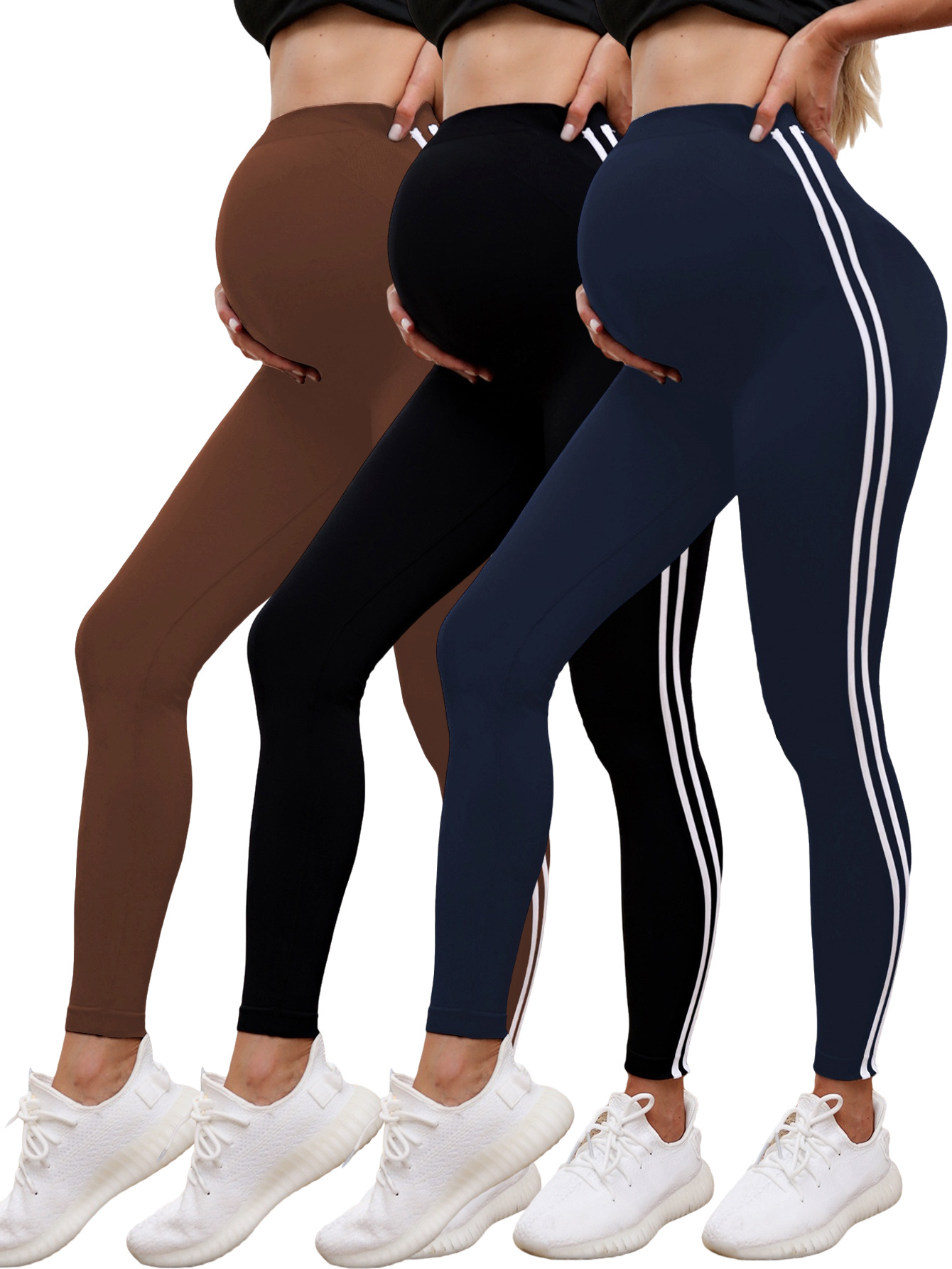 Europa y los Estados Unidos contraste de color para mujeres embarazadas pantalones leggings sin costuras de cintura alta para mujeres abdominales para elevar las caderas pantalones deportivos de embarazo image 5