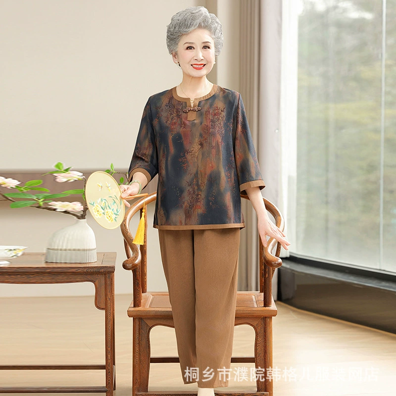 Весенне-летняя одежда для женщин среднего и пожилого возраста, футболка для бабушки, костюм для мамы, повседневная одежда для женщин 60 и 70 лет, новый стиль
