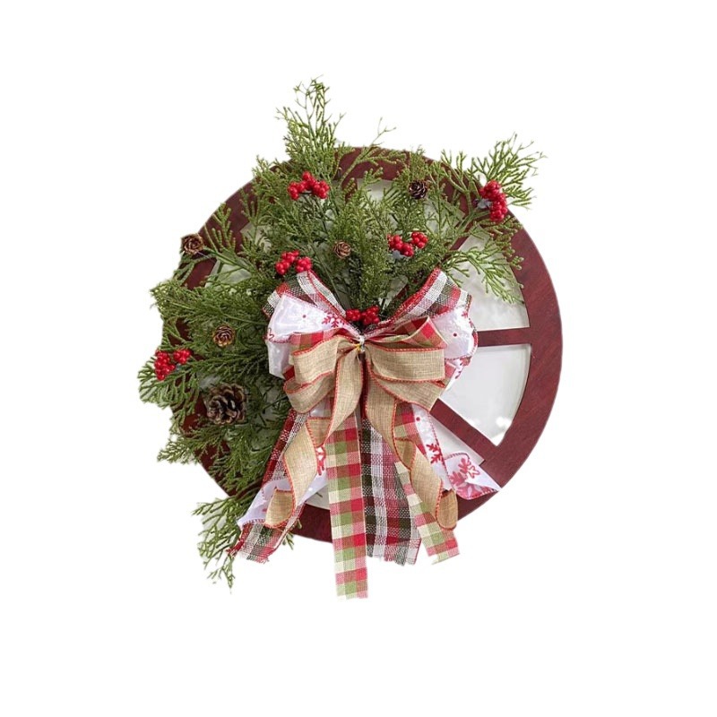 2024 explosión transfronteriza Navidad decoración puerta colgante rueda de madera guirlanda de flores de pinos de Navidad