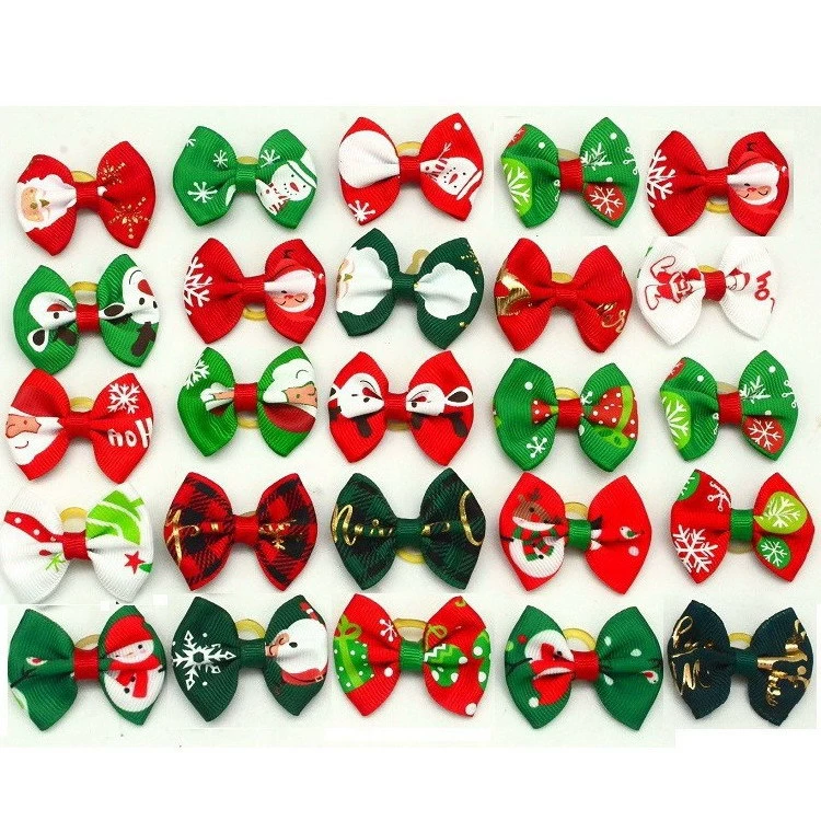 Трансграничные горячие продажи рождественские домашние животные банты резиновые ленты для домашних животных головные уборы рождественские вьющиеся цветы для домашних животных