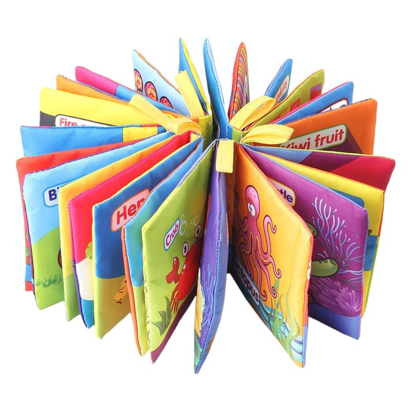 Amazon Venta caliente Ilustración educación temprana libro de tela para bebés lavado libro de tela cognitiva no desvanecedora libro educativo con papel de llamada