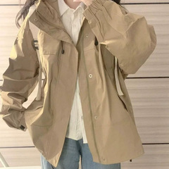 韩系工装冲锋衣外套女春秋季新款连帽学生宽松休闲百搭夹克风衣潮