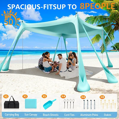 Avtomobil yan çətirləri Lycra Canopy Outdoor Portable - octagonal-canopy-sky-blue-4-aluminum-poles-uv-protection-300300200